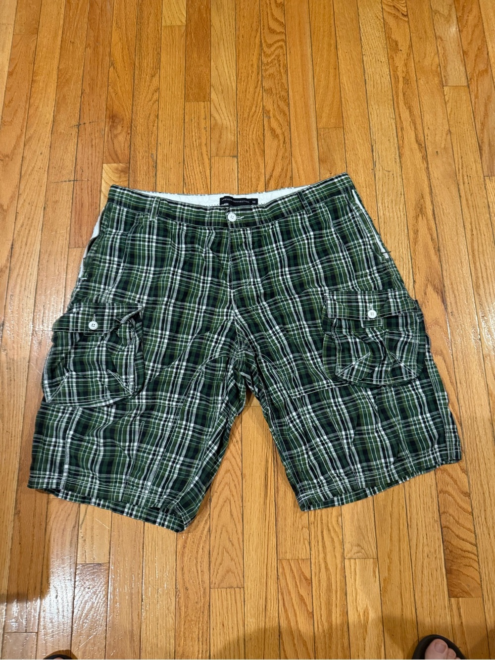 French Connection Green Plaid Cargo Shorts